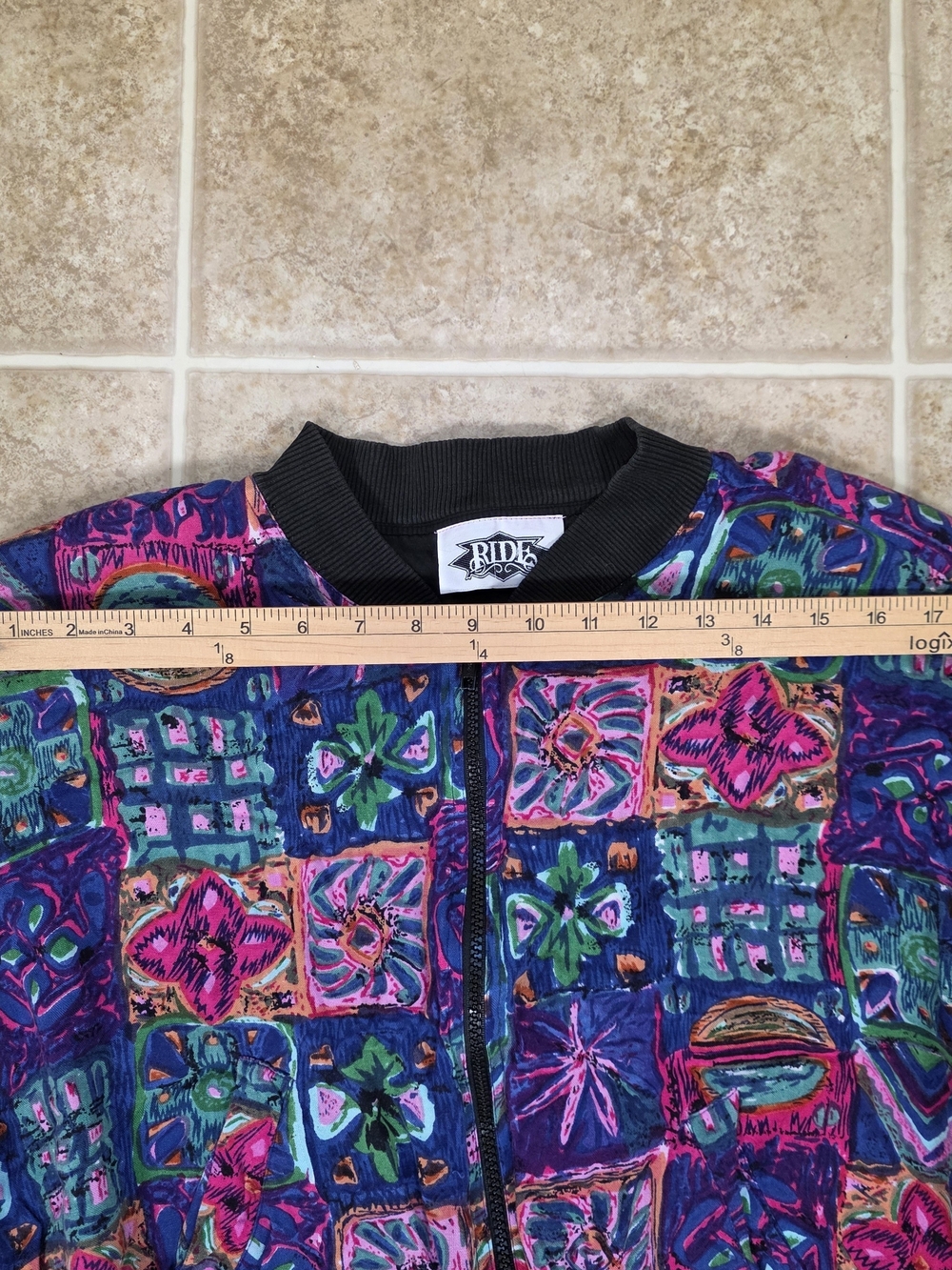 Vintage 90s Colorful Abstract Bomber Jacket Cropped Festival M/L - Picture 11 of 11